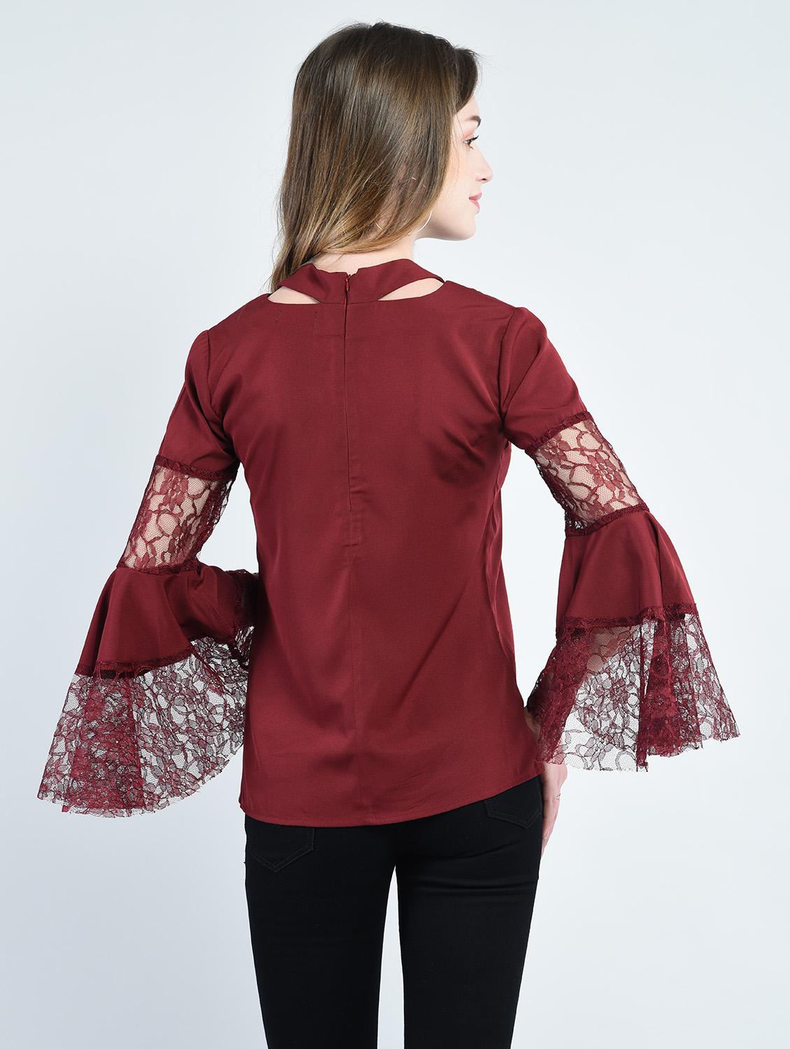 mesh panel bell sleeved top - 14929077 - Zoom Image - 3