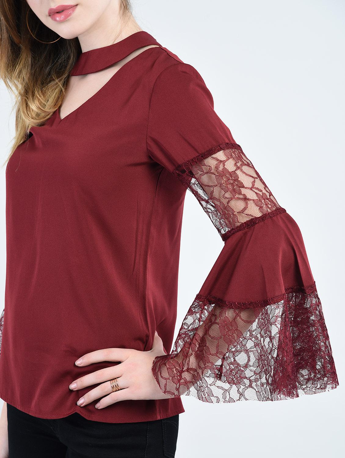 mesh panel bell sleeved top - 14929077 - Zoom Image - 5