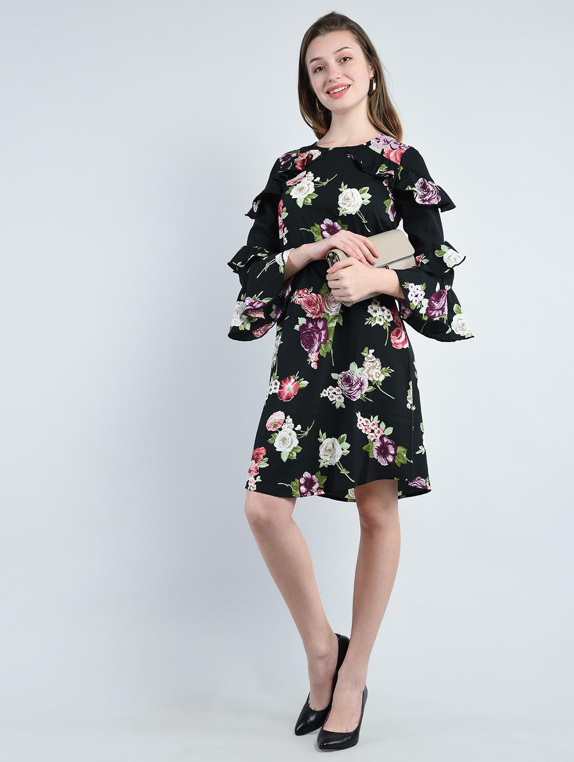 black printed crepe shift dress - 14929106 - Zoom Image - 4
