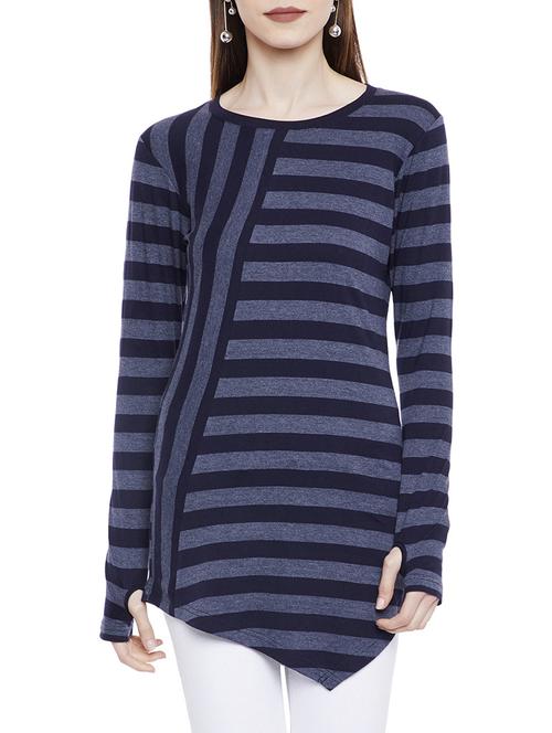 Navy blue striped asymmetrical tunic - 14929587 - Standard Image - 1