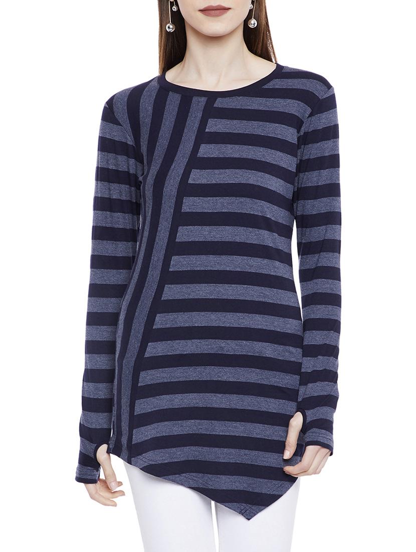 Navy blue striped asymmetrical tunic - 14929587 - Zoom Image - 1