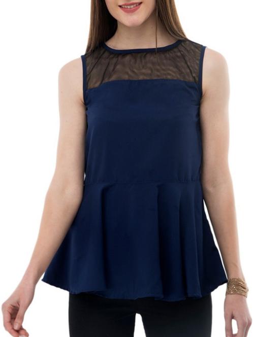 Mesh yoke flared hem top - 14930592 - Standard Image - 1