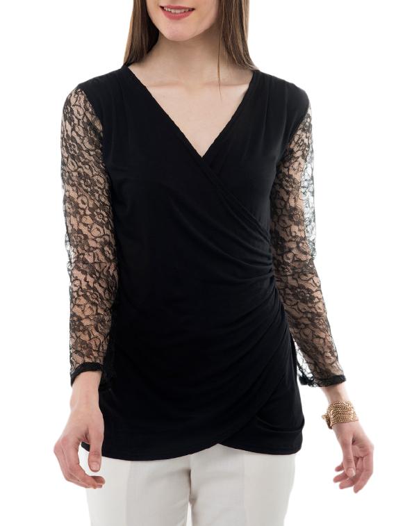 floral mesh sleeved wrap top - 14930610 - Zoom Image - 1