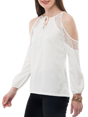 cold shoulder tie neck top - 14930624 - Standard Image - 2