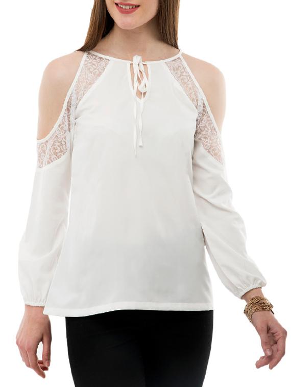 cold shoulder tie neck top - 14930624 - Zoom Image - 1