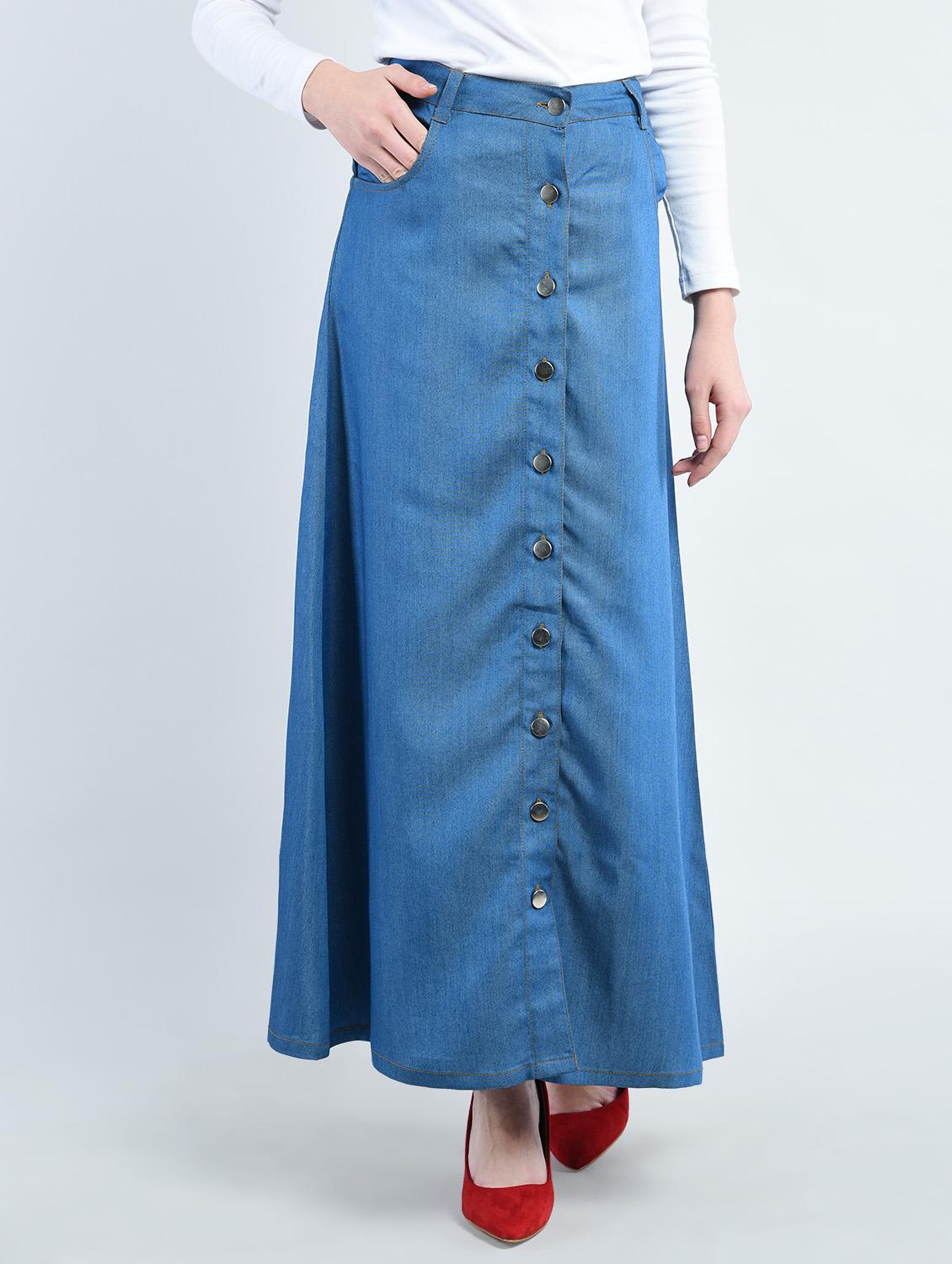 solid blue denim a-line skirt - 14930637 - Zoom Image - 1