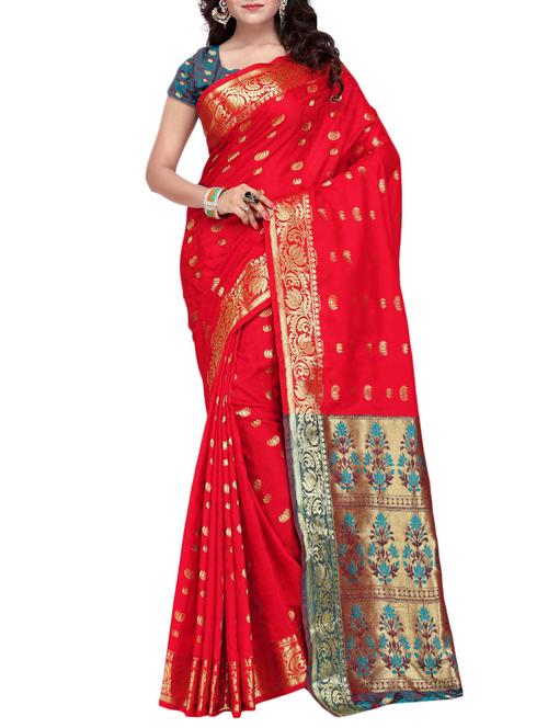 red silk woven saree with blouse - 14931080 - Standard Image - 1