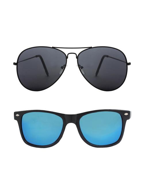 Abner Aviator, Wayfarer Sunglasses (Black, Blue) - 14931158 - Standard Image - 1