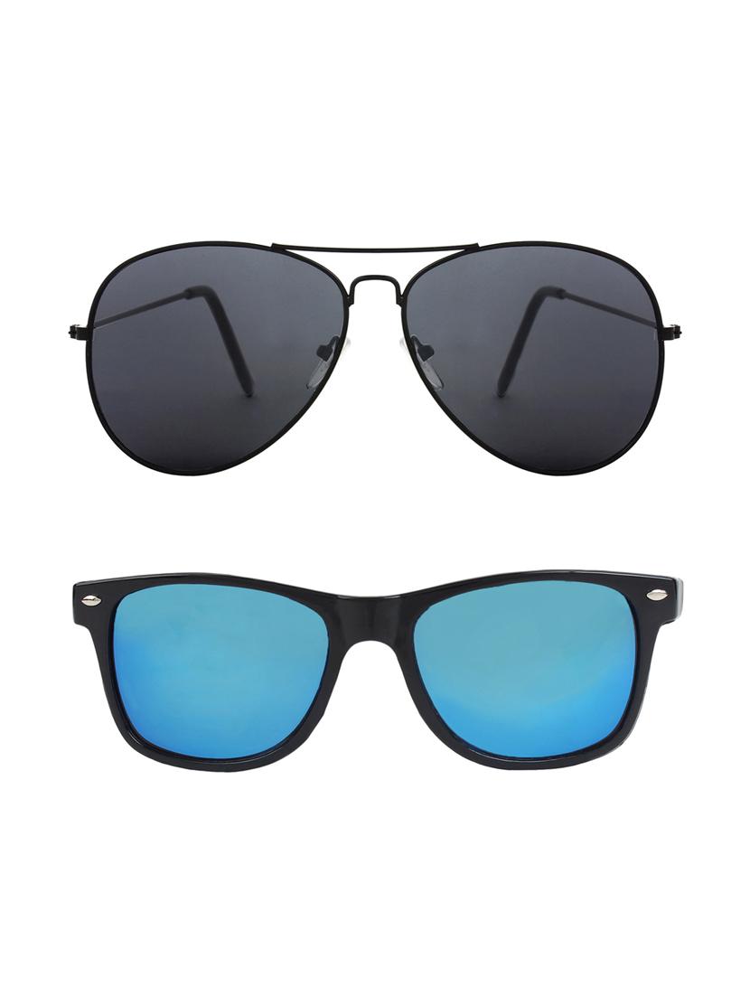 Abner Aviator, Wayfarer Sunglasses (Black, Blue) - 14931158 - Zoom Image - 1