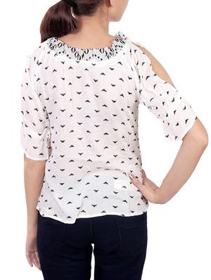 white printed cold shoulder top - 14931811 - Standard Image - 3