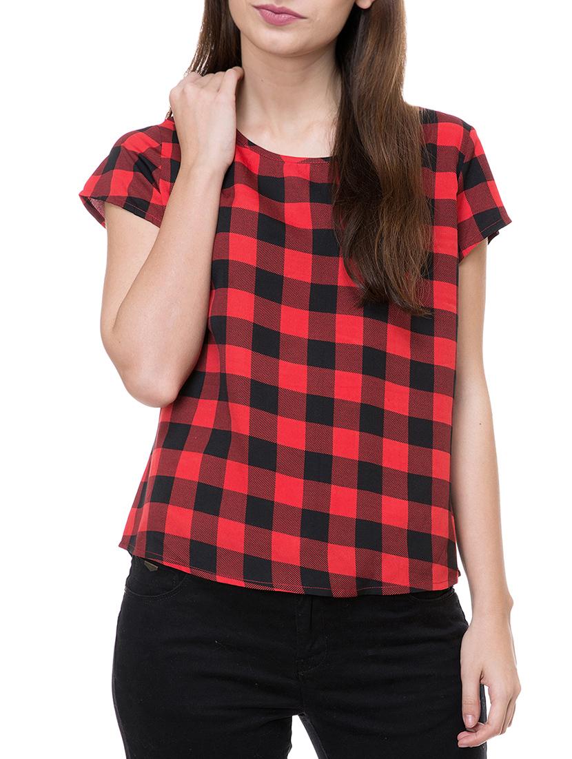 cap sleeved checkered top - 14933340 - Zoom Image - 1