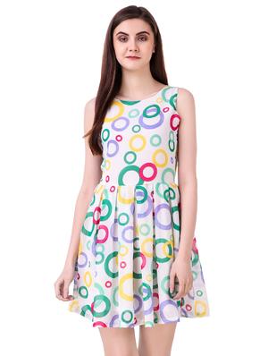 white printed fit & flare dress - 14933555 - Standard Image - 2