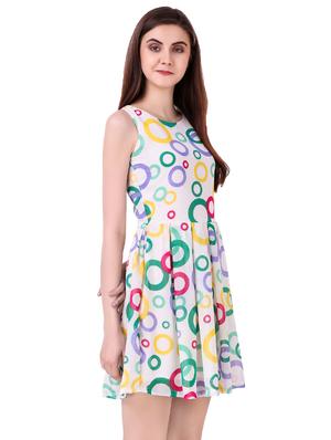 white printed fit & flare dress - 14933555 - Standard Image - 3