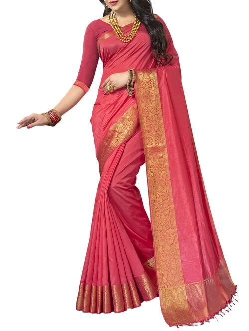 pink cotton silk bordered saree with blouse - 14934931 - Very Small Image - 1