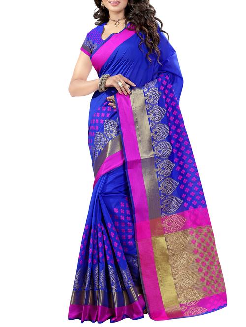 blue cotton silk woven saree with blouse - 14935095 - Standard Image - 1