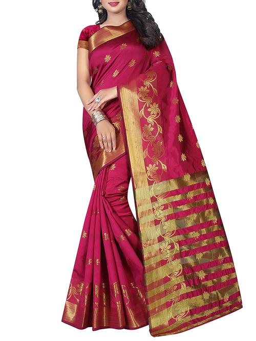 magenta cotton silk banarasi saree with blouse - 14935105 - Standard Image - 1