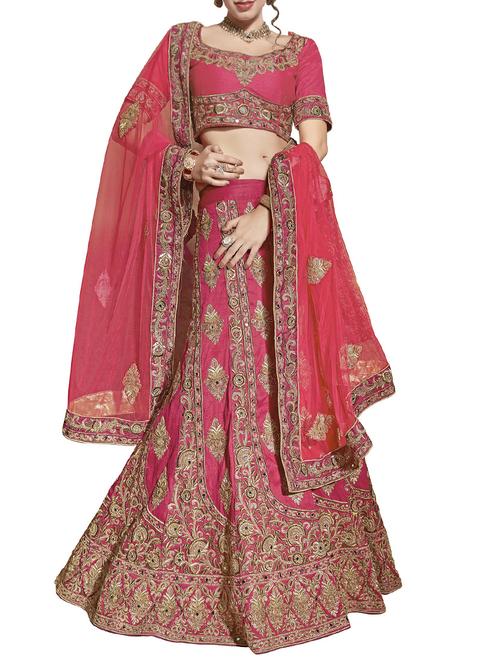 Pink silk flared lehenga - 14935276 - Very Small Image - 1