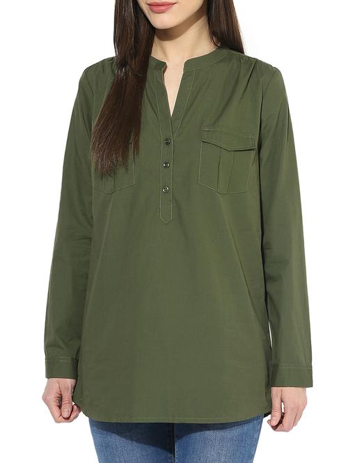 solid olive cotton tunic - 14935806 - Standard Image - 1