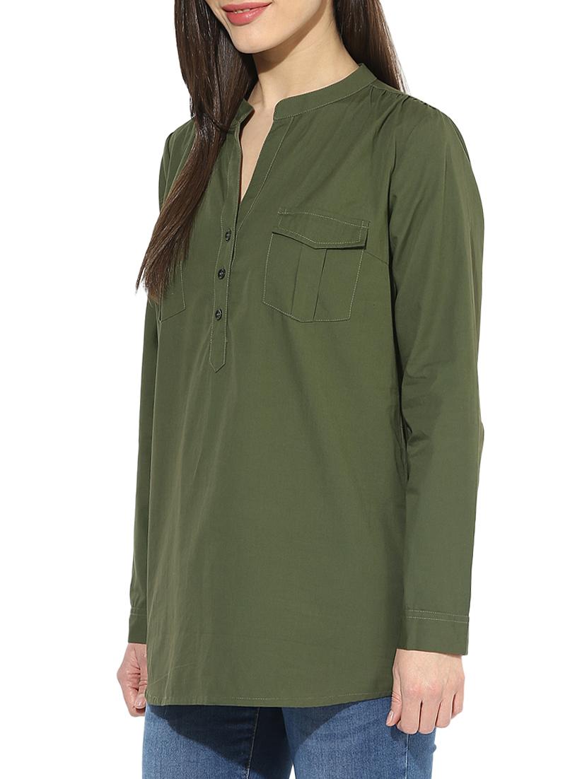 solid olive cotton tunic - 14935806 - Zoom Image - 2