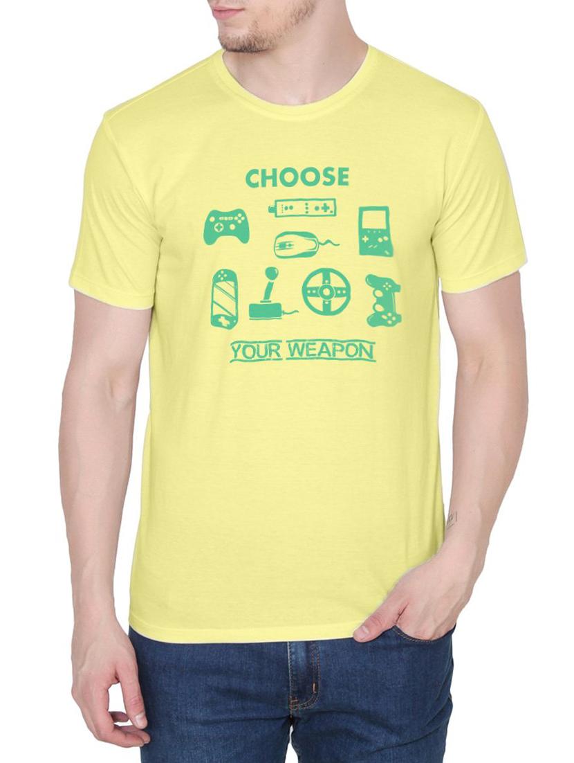yellow cotton chest print tshirt - 14936177 - Zoom Image - 1