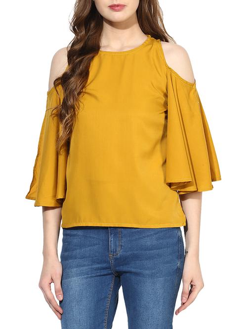 solid yellow cold shoulder top - 14936280 - Standard Image - 1