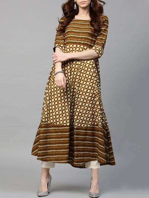 brown cotton flared kurta - 14936323 - Standard Image - 1