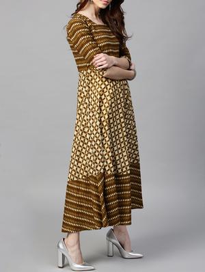 brown cotton flared kurta - 14936323 - Standard Image - 2