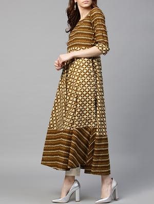 brown cotton flared kurta - 14936323 - Standard Image - 3