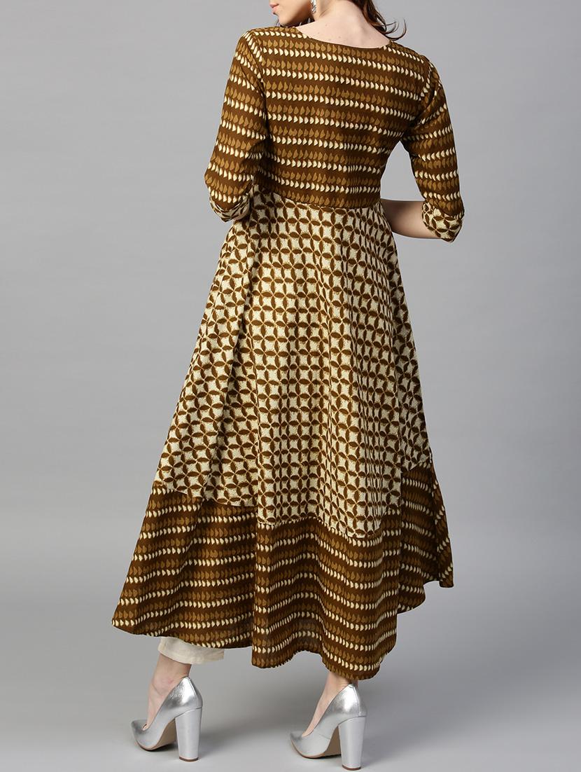 brown cotton flared kurta - 14936323 - Zoom Image - 4
