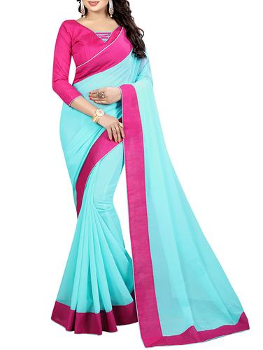 sky blue chiffon bordered saree with blouse - 14936887 - Very Small Image - 1