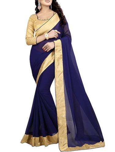 navy blue chiffon bordered saree with blouse - 14936889 - Very Small Image - 1