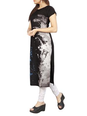 black crepe straight kurta - 14937366 - Standard Image - 2