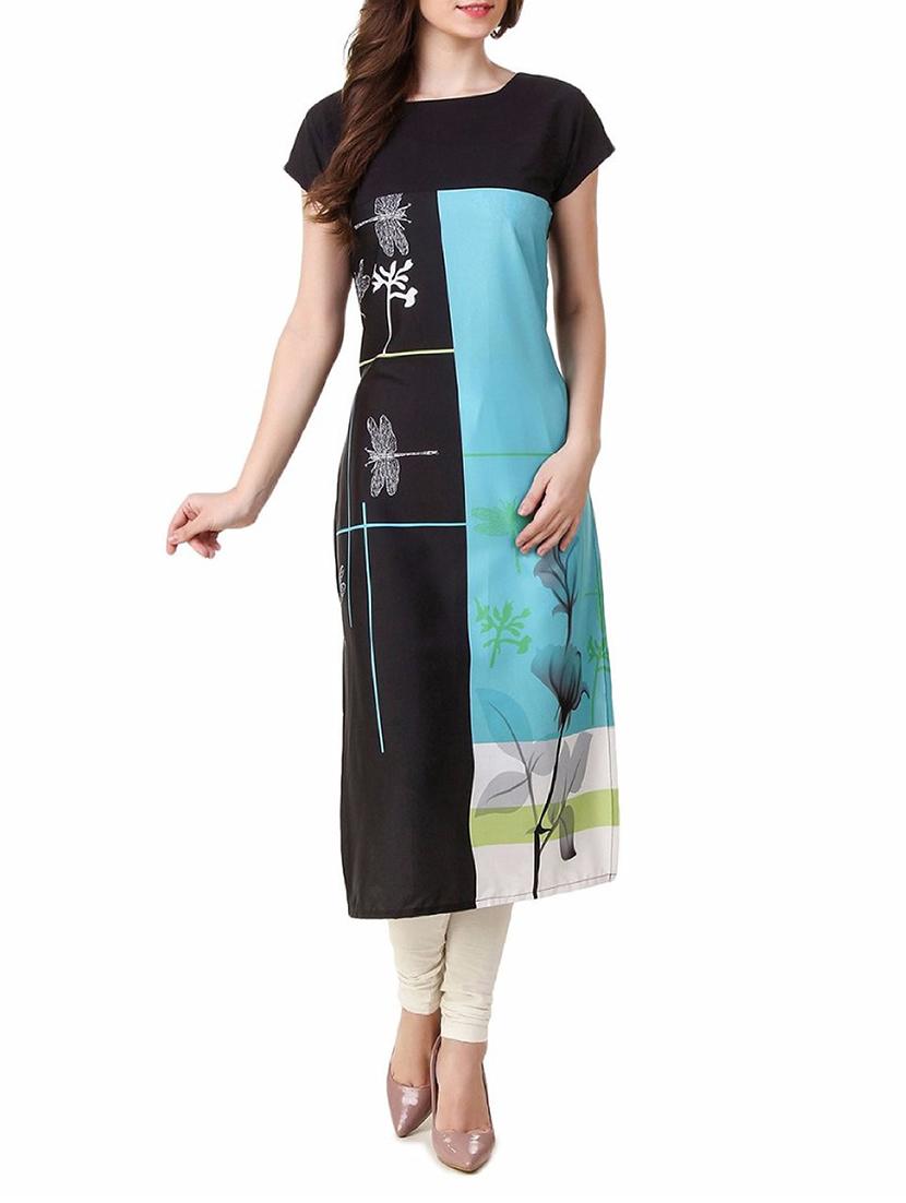 black crepe straight kurta - 14937384 - Zoom Image - 1