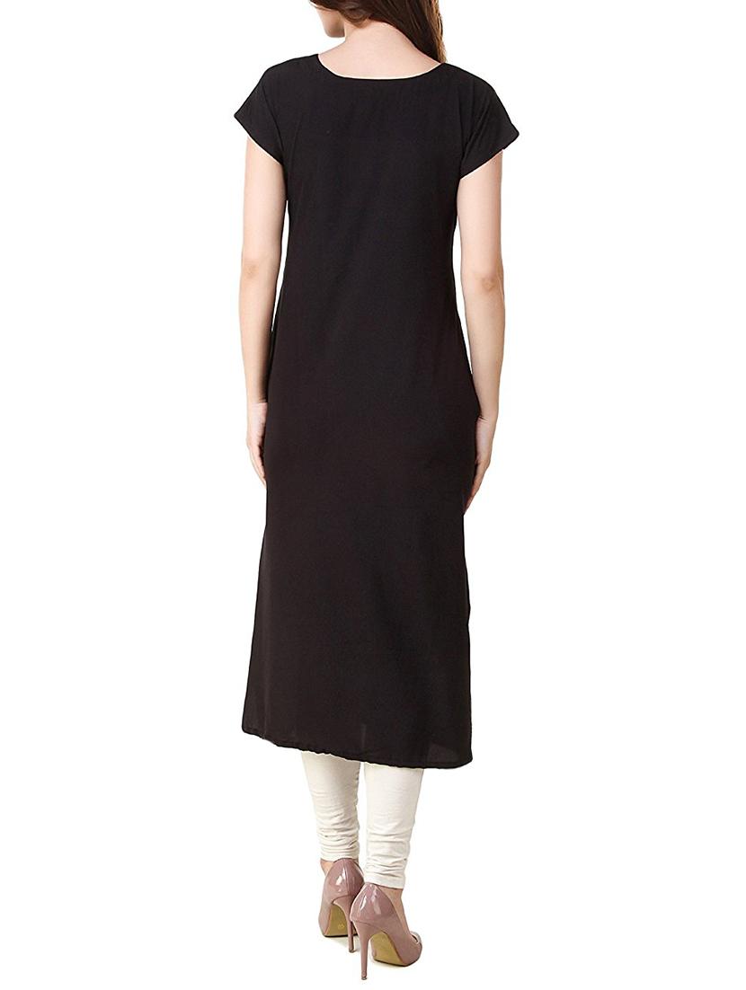 black crepe straight kurta - 14937384 - Zoom Image - 2