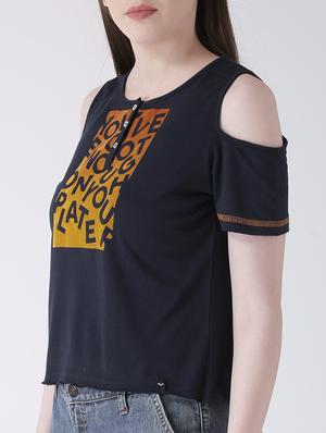 navy blue printed cotton tee - 14937691 - Standard Image - 2