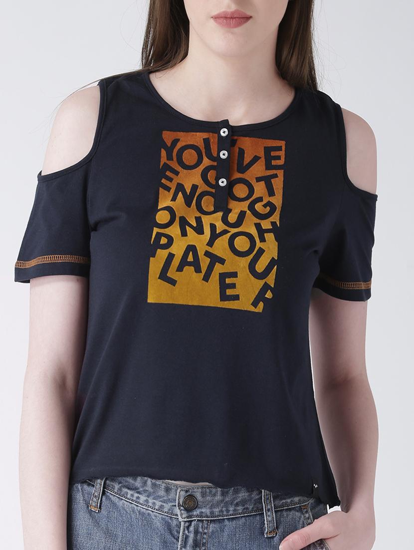 navy blue printed cotton tee - 14937691 - Zoom Image - 1