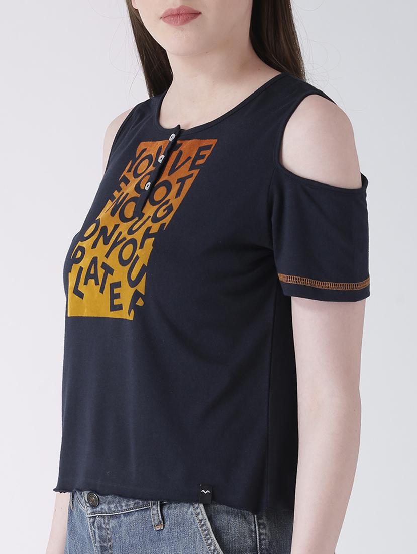 navy blue printed cotton tee - 14937691 - Zoom Image - 2