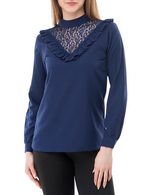 navy blue ruffled crepe top - 14937751 - Standard Image - 1
