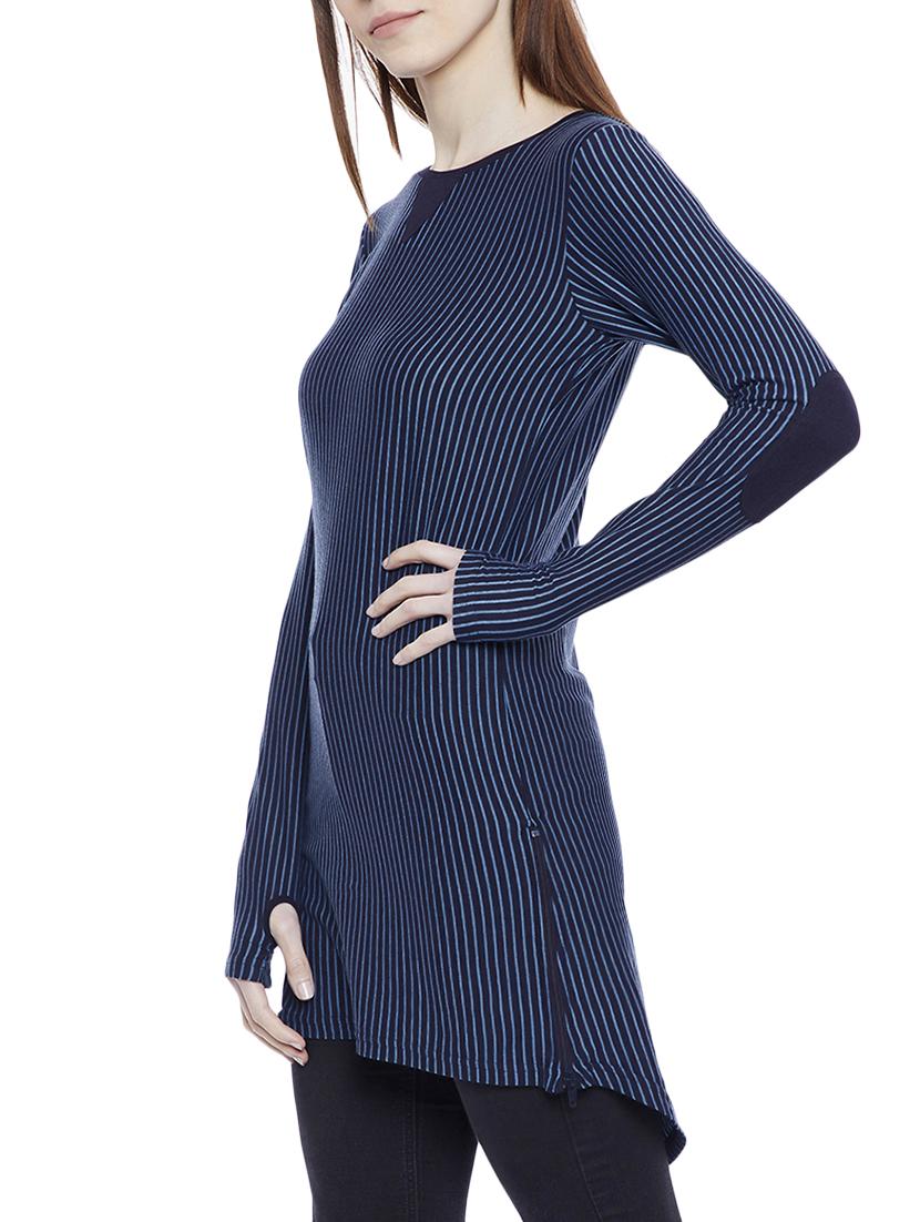 thumb hole high-low striped tunic - 14937839 - Zoom Image - 2