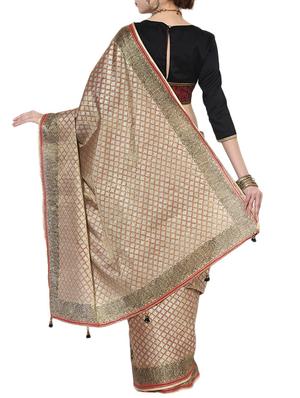 indian dobby beige tussar saree with blouse - 14937882 - Standard Image - 2
