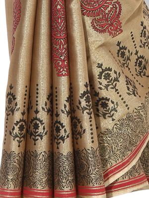 indian dobby beige tussar saree with blouse - 14937882 - Standard Image - 3