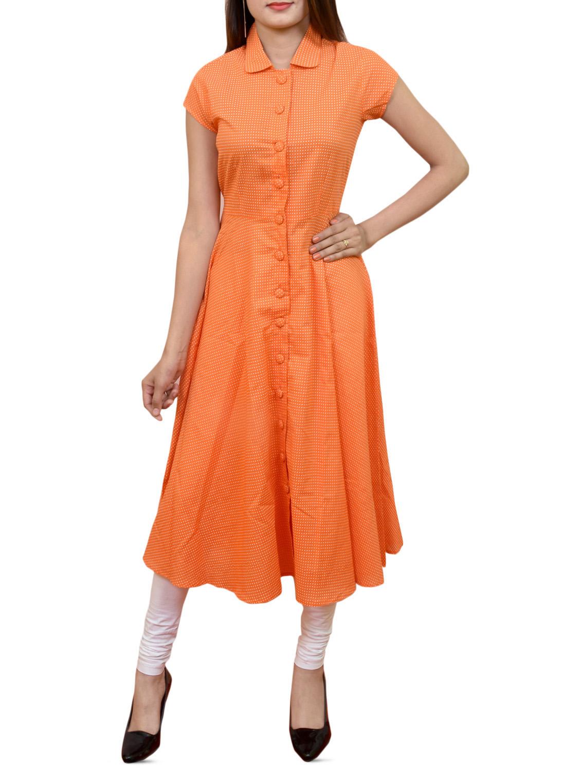 orange cotton flared kurta - 14938095 - Zoom Image - 1