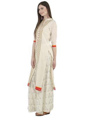 white chanderi straight kurta - 14940026 - Standard Image - 2