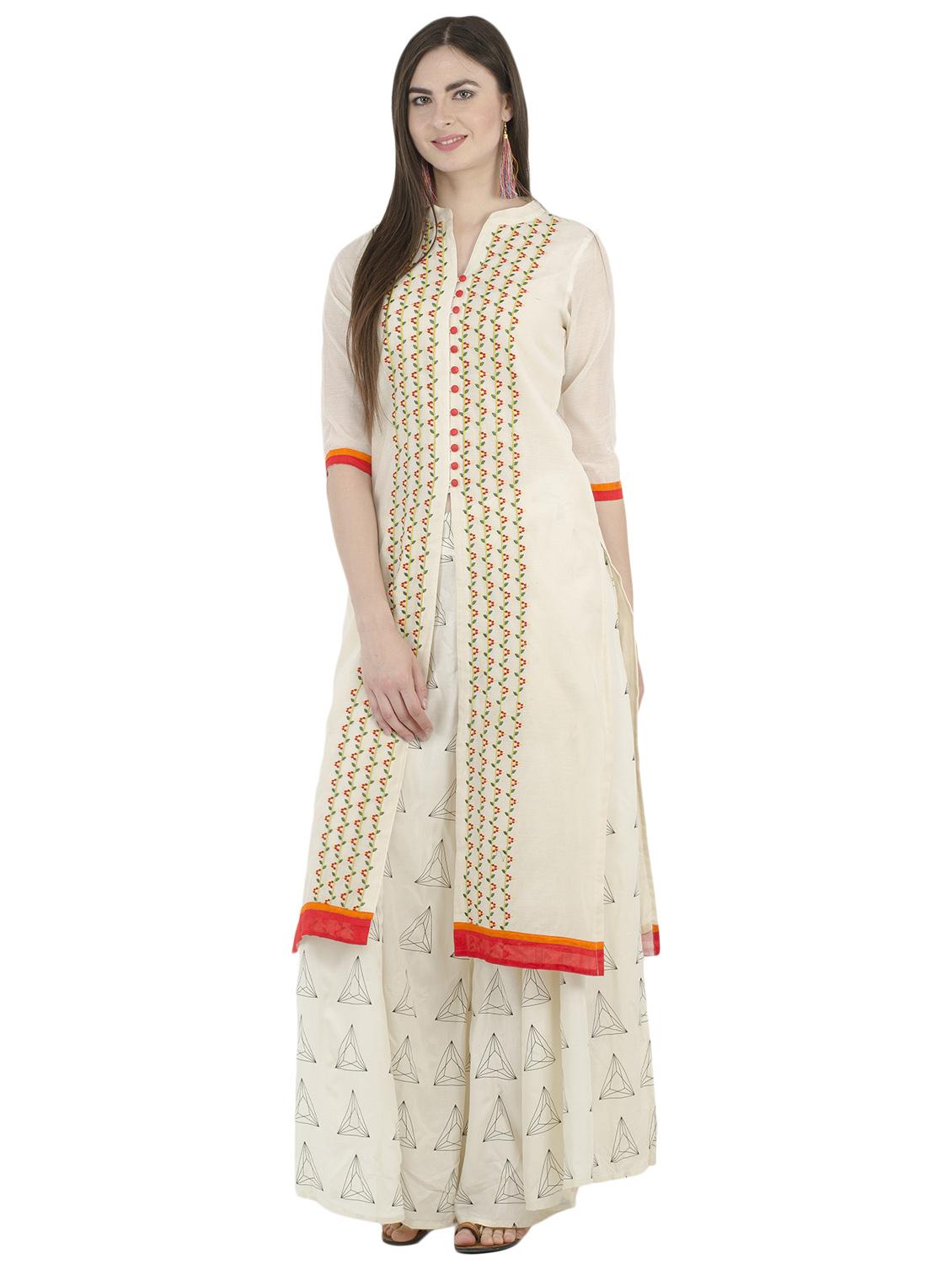 white chanderi straight kurta - 14940026 - Zoom Image - 1