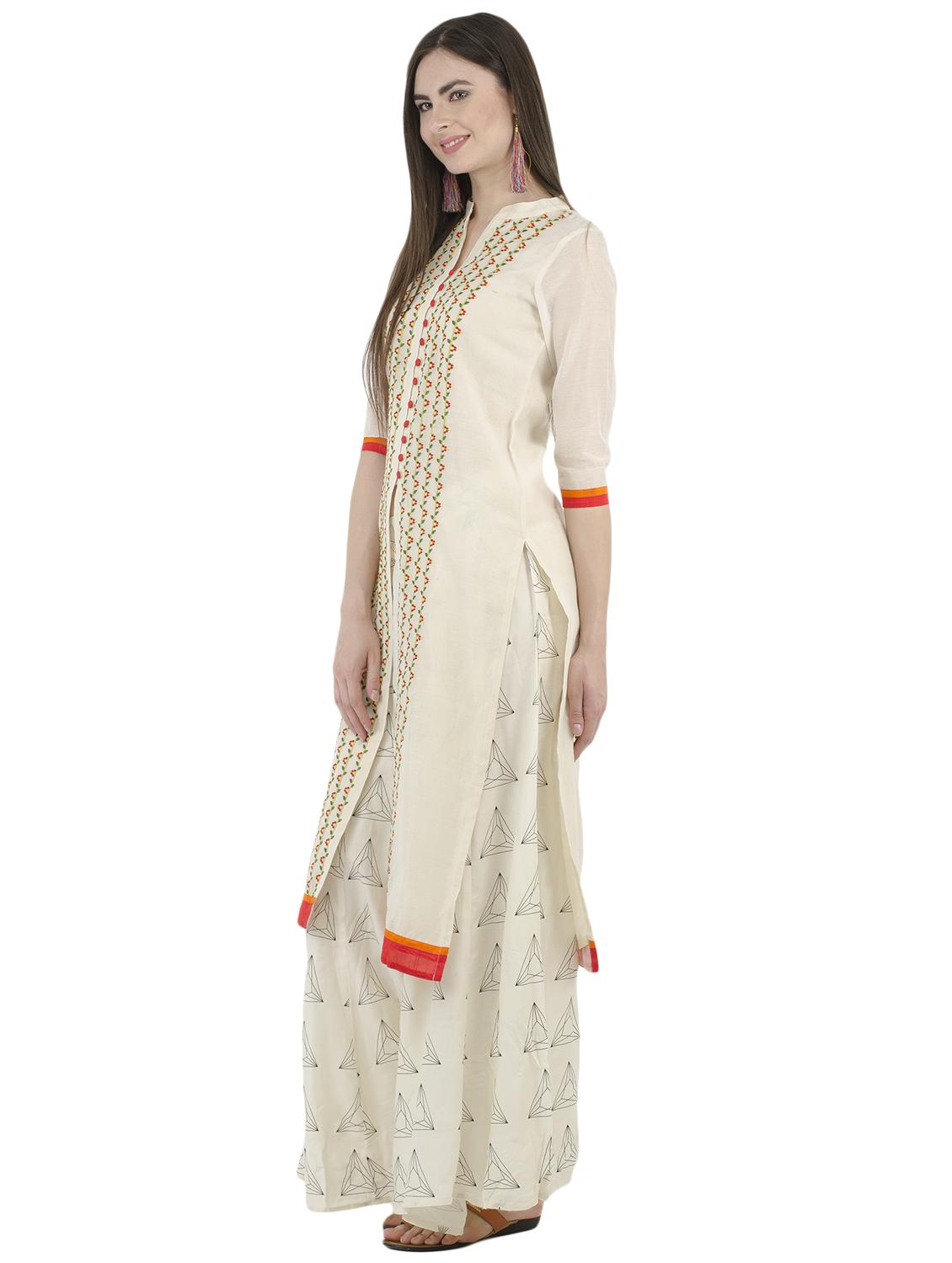 white chanderi straight kurta - 14940026 - Zoom Image - 2