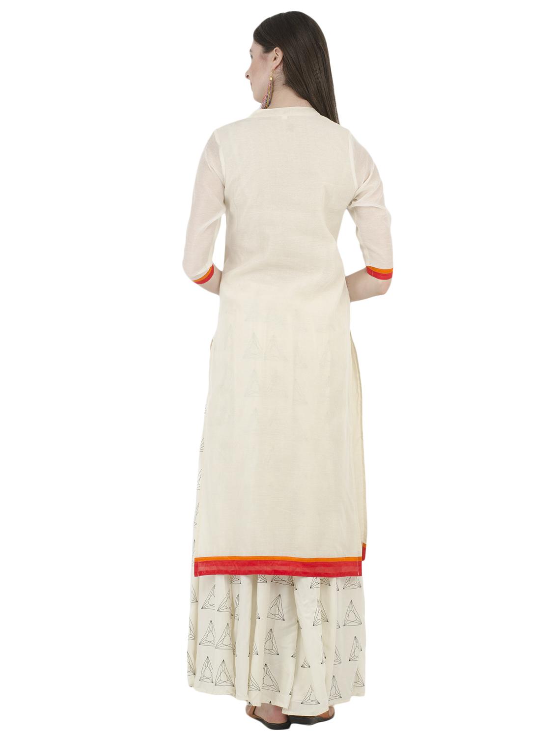 white chanderi straight kurta - 14940026 - Zoom Image - 3