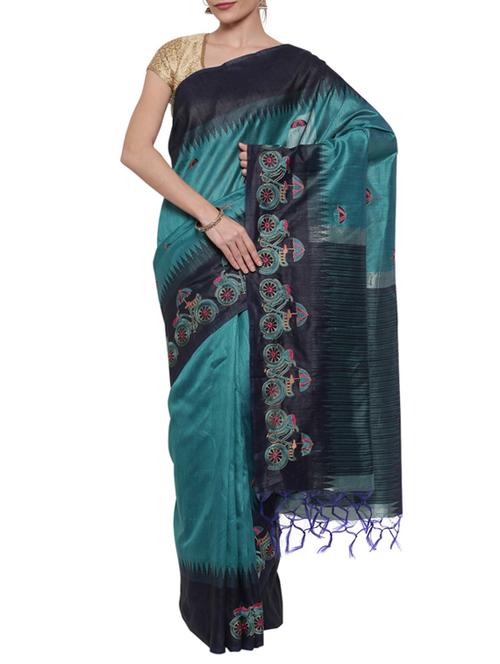 classicate from the house of the chennai silks green embroidered saree with blouse - 14941881 - Standard Image - 1