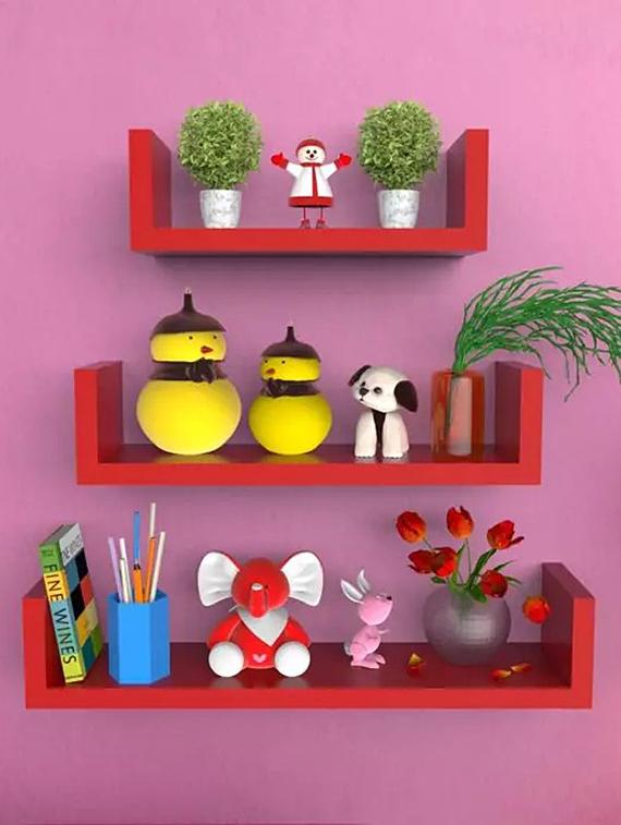 MDF Handicraft Wall Decor U-shaped Designer Wall Shelf Pack of 3 - 14944532 - Zoom Image - 1