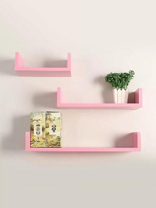 u shape floating wall shelves set of 3 - pink - 14945023 - Standard Image - 1