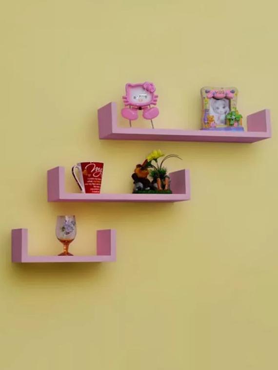 u shape floating wall shelves set of 3 - pink - 14945023 - Zoom Image - 2